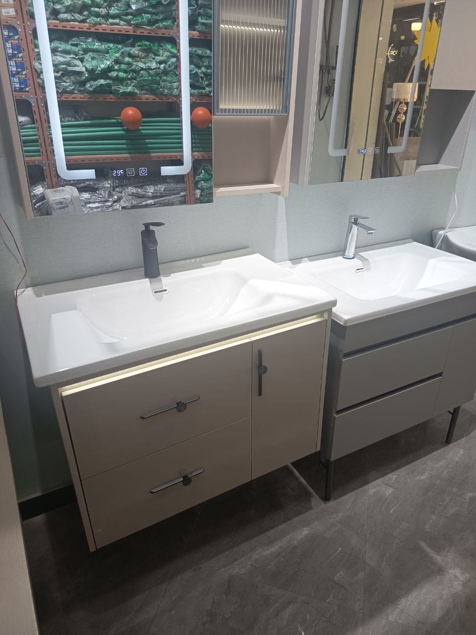 Handwash vanity cabinet set with LED mirror and basin