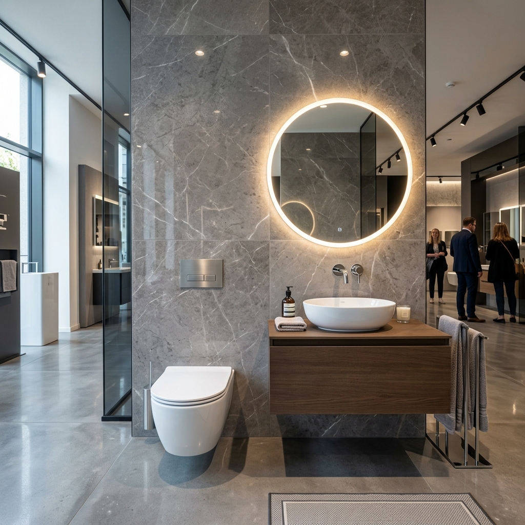 Architectural bathroom interior with sanitary ware and fittings